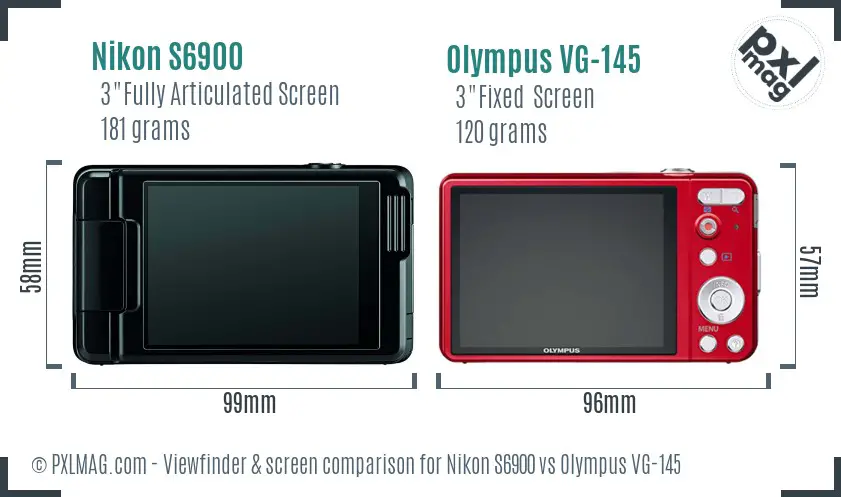 Nikon S6900 vs Olympus VG-145 Screen and Viewfinder comparison