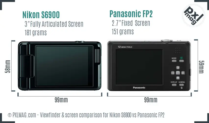 Nikon S6900 vs Panasonic FP2 Screen and Viewfinder comparison