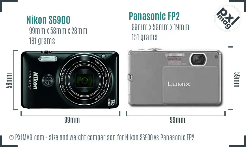 Nikon S6900 vs Panasonic FP2 size comparison