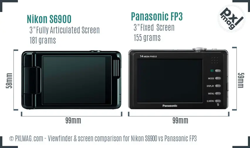 Nikon S6900 vs Panasonic FP3 Screen and Viewfinder comparison