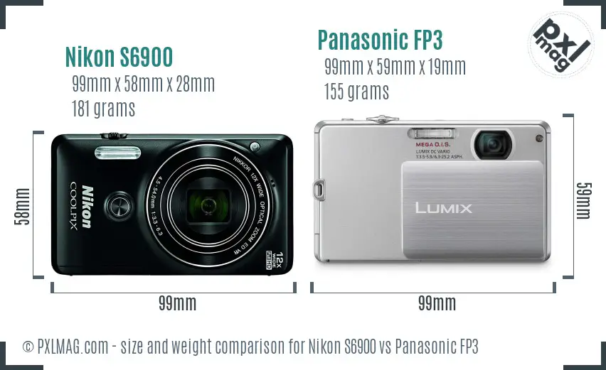 Nikon S6900 vs Panasonic FP3 size comparison
