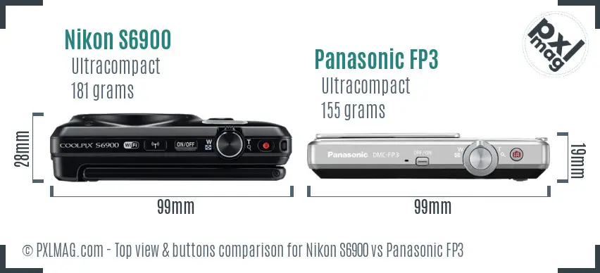 Nikon S6900 vs Panasonic FP3 top view buttons comparison