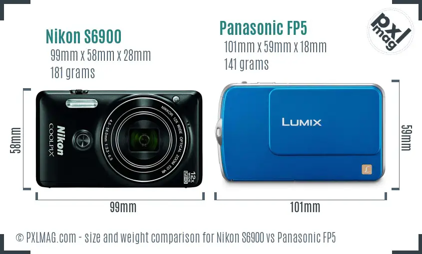 Nikon S6900 vs Panasonic FP5 size comparison