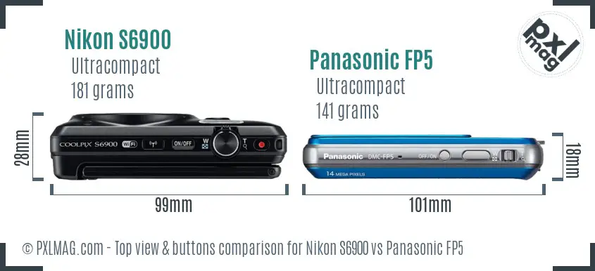 Nikon S6900 vs Panasonic FP5 top view buttons comparison
