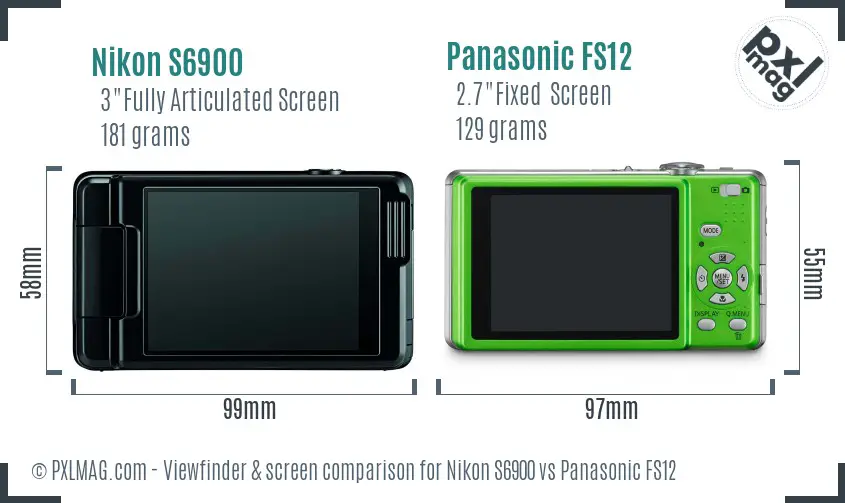 Nikon S6900 vs Panasonic FS12 Screen and Viewfinder comparison
