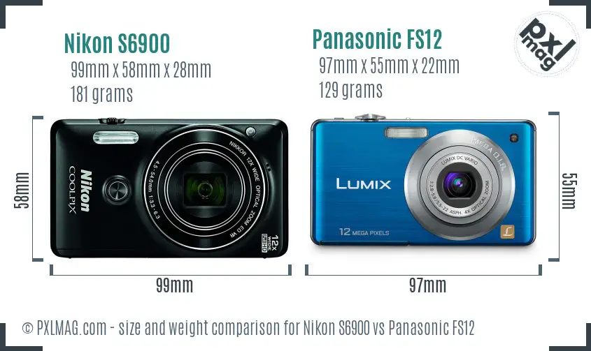 Nikon S6900 vs Panasonic FS12 size comparison