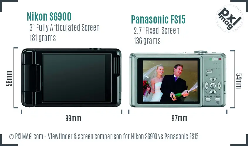 Nikon S6900 vs Panasonic FS15 Screen and Viewfinder comparison