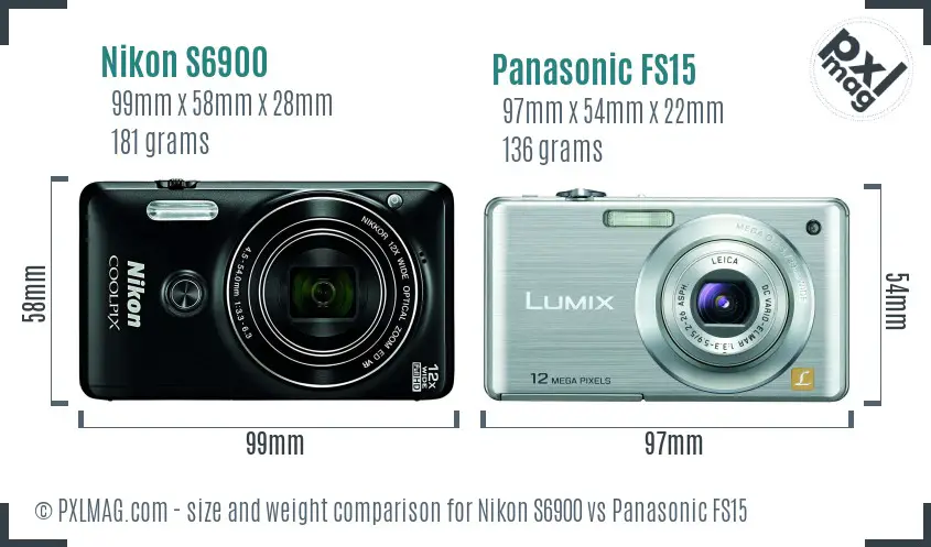Nikon S6900 vs Panasonic FS15 size comparison