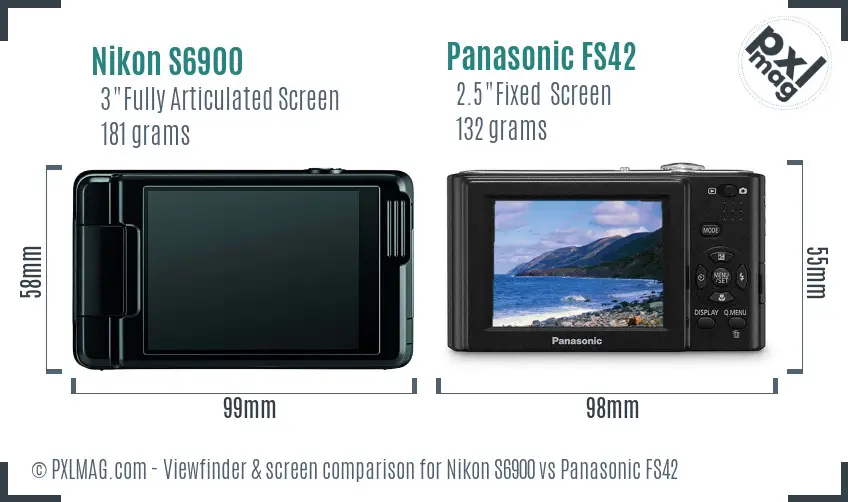 Nikon S6900 vs Panasonic FS42 Screen and Viewfinder comparison