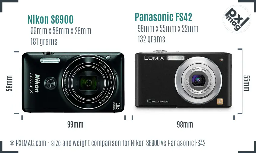Nikon S6900 vs Panasonic FS42 size comparison