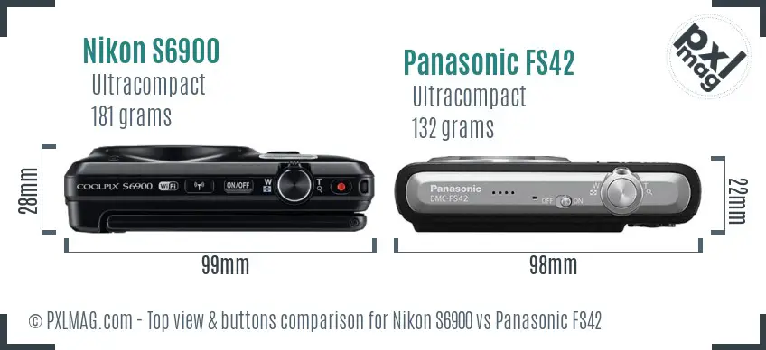 Nikon S6900 vs Panasonic FS42 top view buttons comparison