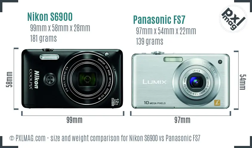 Nikon S6900 vs Panasonic FS7 size comparison