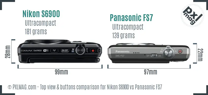 Nikon S6900 vs Panasonic FS7 top view buttons comparison