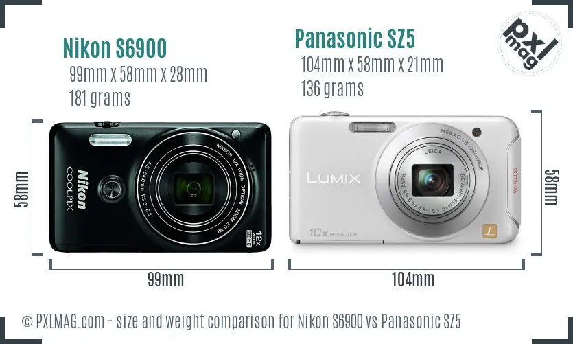 Nikon S6900 vs Panasonic SZ5 size comparison