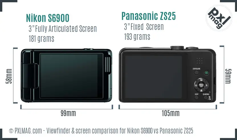 Nikon S6900 vs Panasonic ZS25 Screen and Viewfinder comparison