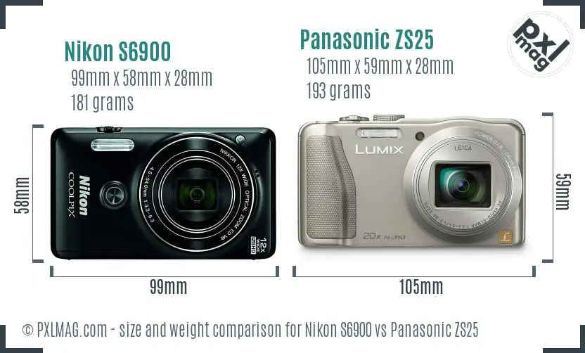 Nikon S6900 vs Panasonic ZS25 size comparison
