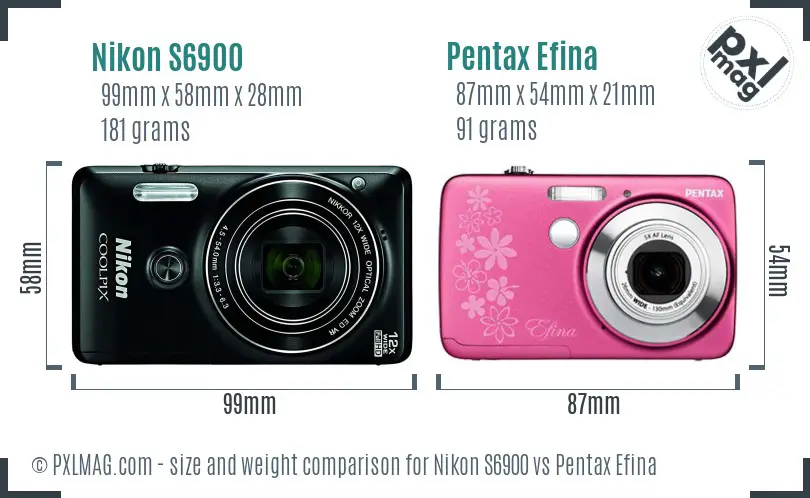 Nikon S6900 vs Pentax Efina size comparison