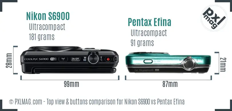 Nikon S6900 vs Pentax Efina top view buttons comparison