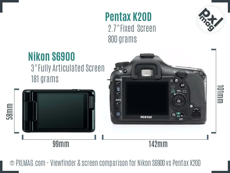 Nikon S6900 vs Pentax K20D Screen and Viewfinder comparison