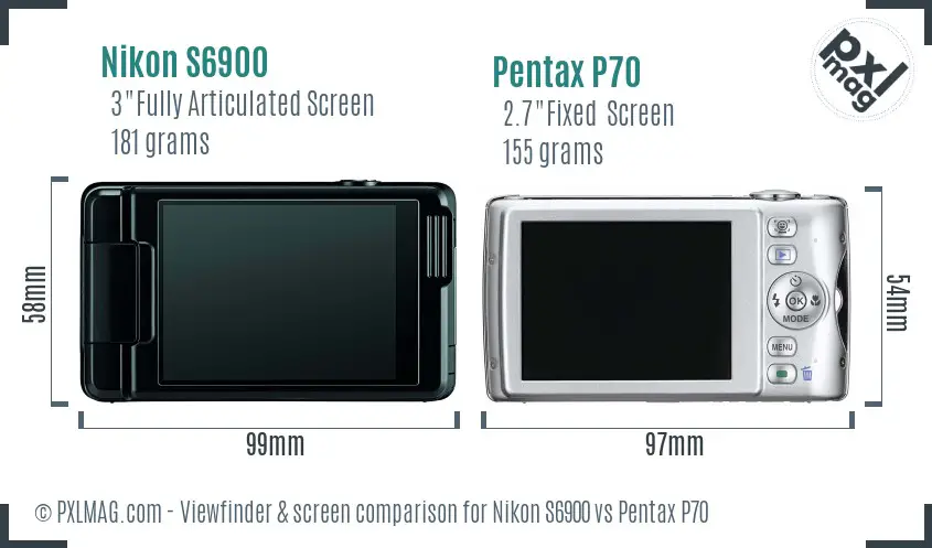 Nikon S6900 vs Pentax P70 Screen and Viewfinder comparison