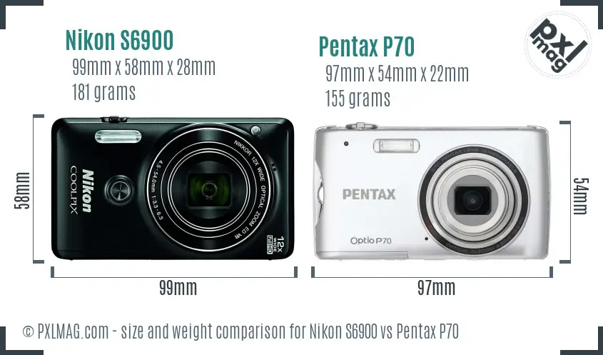 Nikon S6900 vs Pentax P70 size comparison