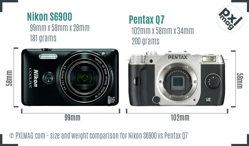 Nikon S6900 vs Pentax Q7 size comparison