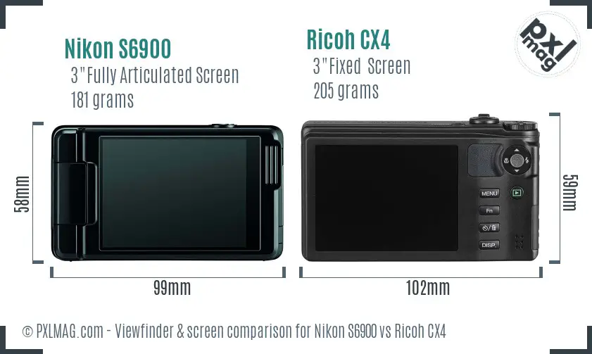 Nikon S6900 vs Ricoh CX4 Screen and Viewfinder comparison
