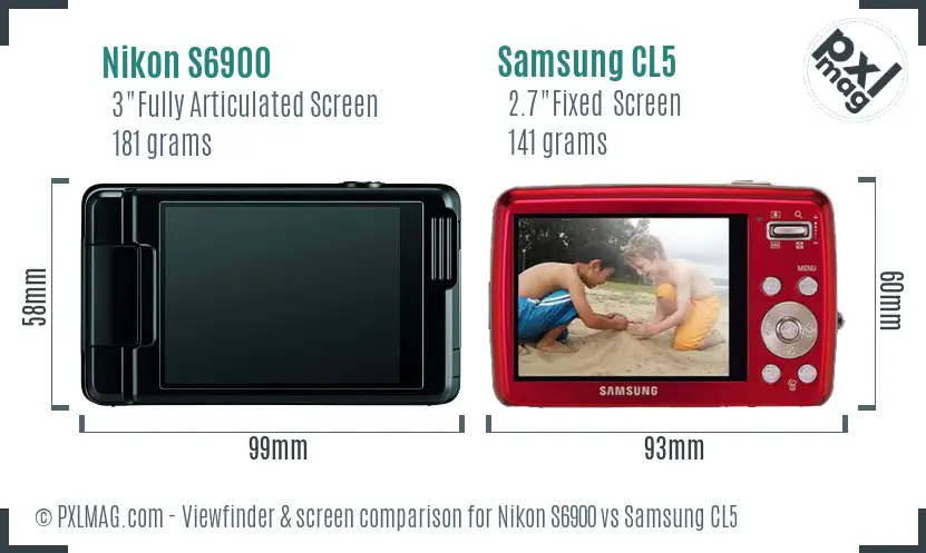 Nikon S6900 vs Samsung CL5 Screen and Viewfinder comparison