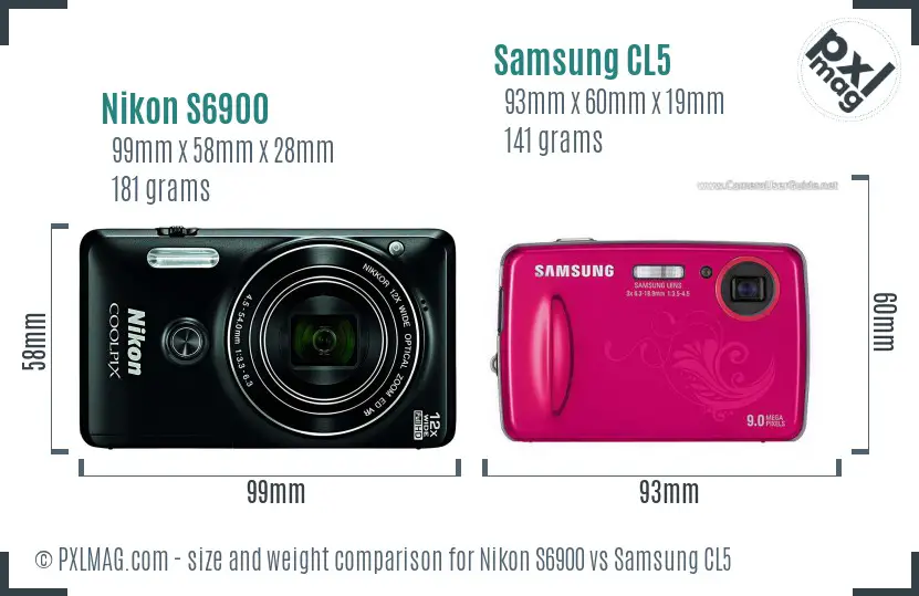 Nikon S6900 vs Samsung CL5 size comparison