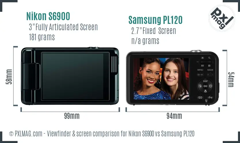 Nikon S6900 vs Samsung PL120 Screen and Viewfinder comparison