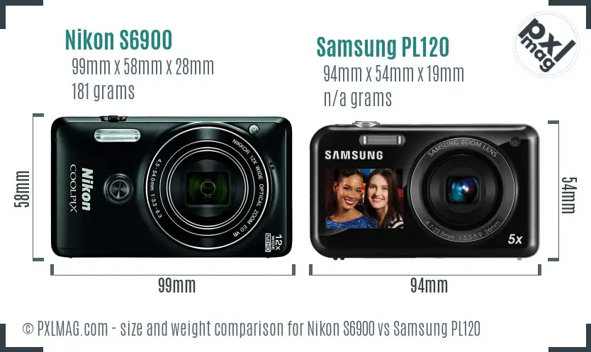 Nikon S6900 vs Samsung PL120 size comparison