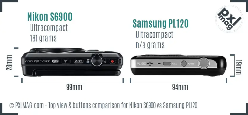 Nikon S6900 vs Samsung PL120 top view buttons comparison
