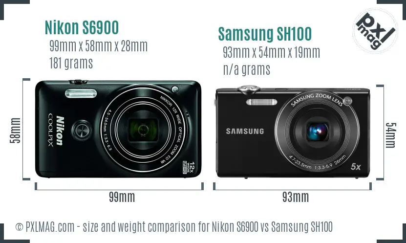 Nikon S6900 vs Samsung SH100 size comparison