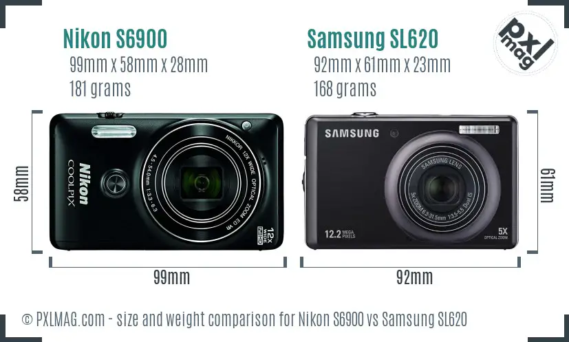 Nikon S6900 vs Samsung SL620 size comparison