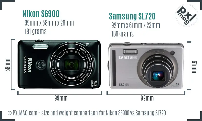 Nikon S6900 vs Samsung SL720 size comparison