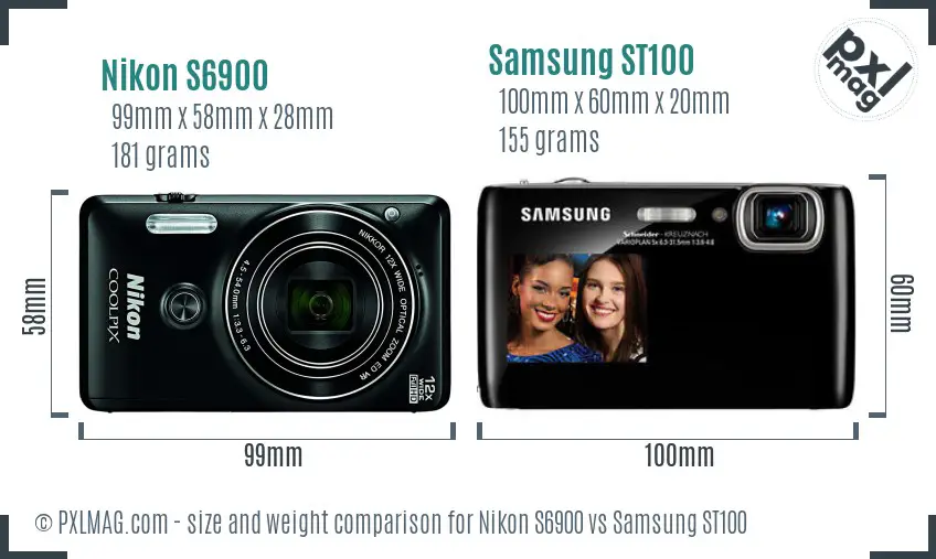 Nikon S6900 vs Samsung ST100 size comparison