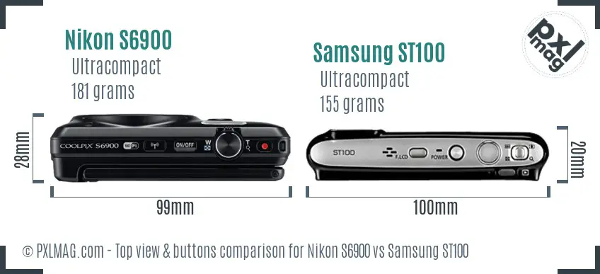 Nikon S6900 vs Samsung ST100 top view buttons comparison