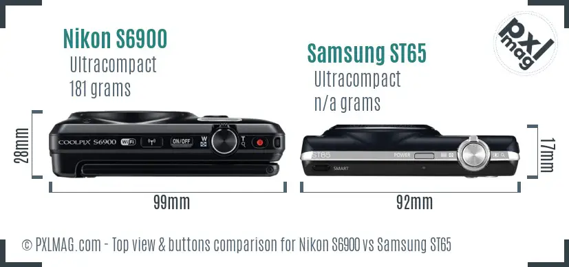Nikon S6900 vs Samsung ST65 top view buttons comparison