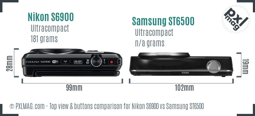 Nikon S6900 vs Samsung ST6500 top view buttons comparison