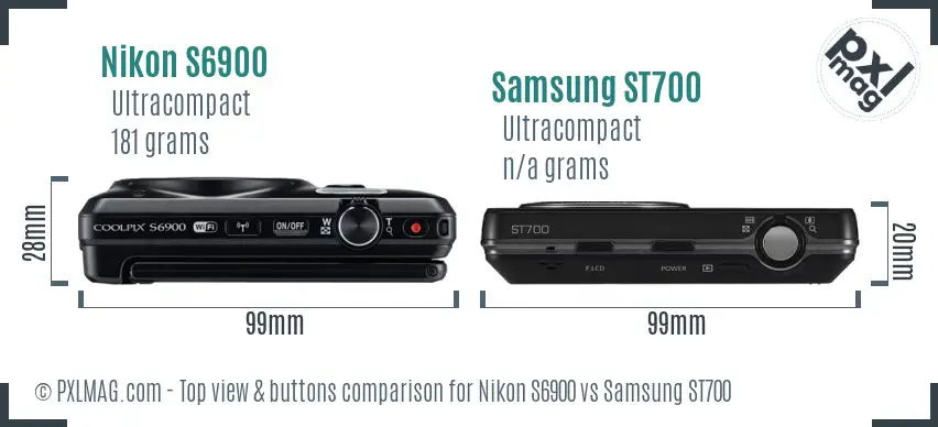 Nikon S6900 vs Samsung ST700 top view buttons comparison