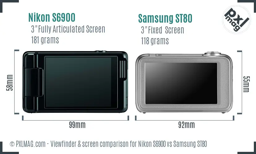 Nikon S6900 vs Samsung ST80 Screen and Viewfinder comparison