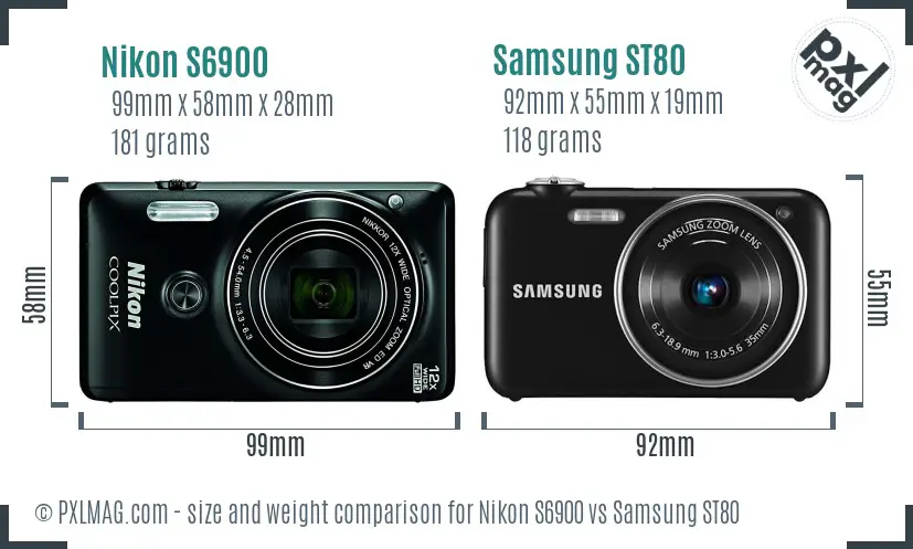 Nikon S6900 vs Samsung ST80 size comparison