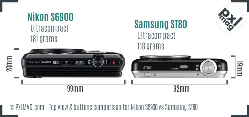 Nikon S6900 vs Samsung ST80 top view buttons comparison