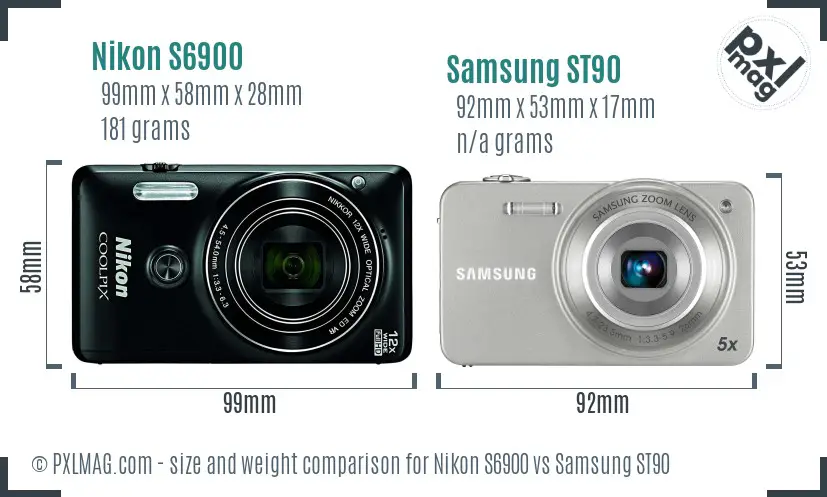 Nikon S6900 vs Samsung ST90 size comparison