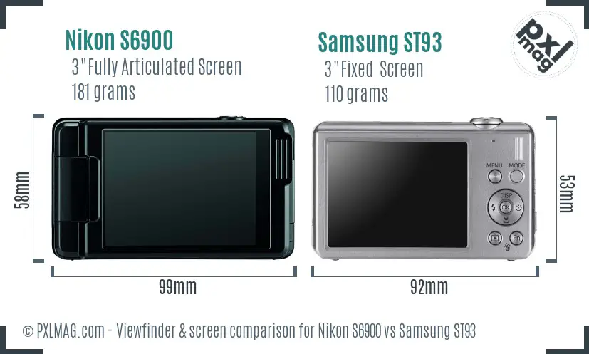 Nikon S6900 vs Samsung ST93 Screen and Viewfinder comparison
