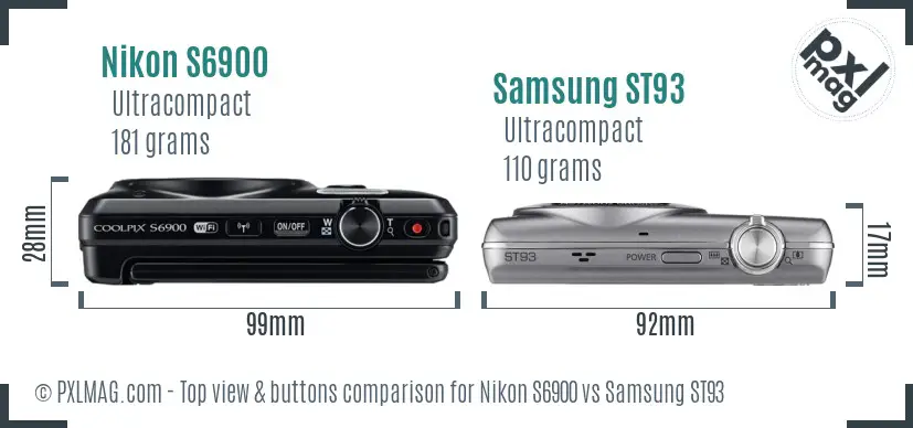 Nikon S6900 vs Samsung ST93 top view buttons comparison