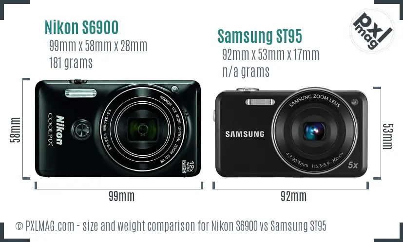 Nikon S6900 vs Samsung ST95 size comparison