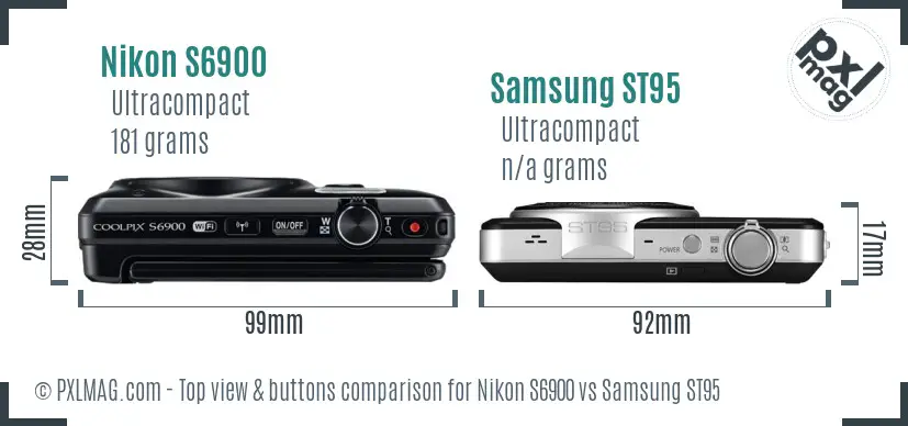 Nikon S6900 vs Samsung ST95 top view buttons comparison