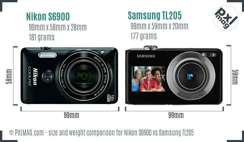 Nikon S6900 vs Samsung TL205 size comparison