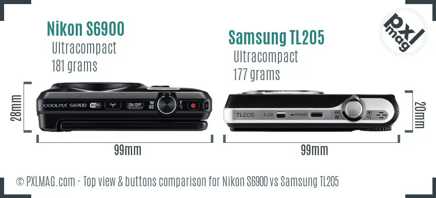 Nikon S6900 vs Samsung TL205 top view buttons comparison